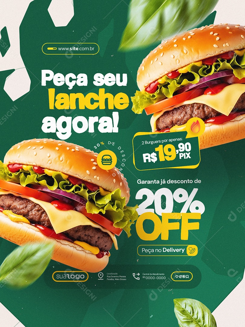 Hamburgueria Peça Seu Lanche Agora Social Media PSD Editável