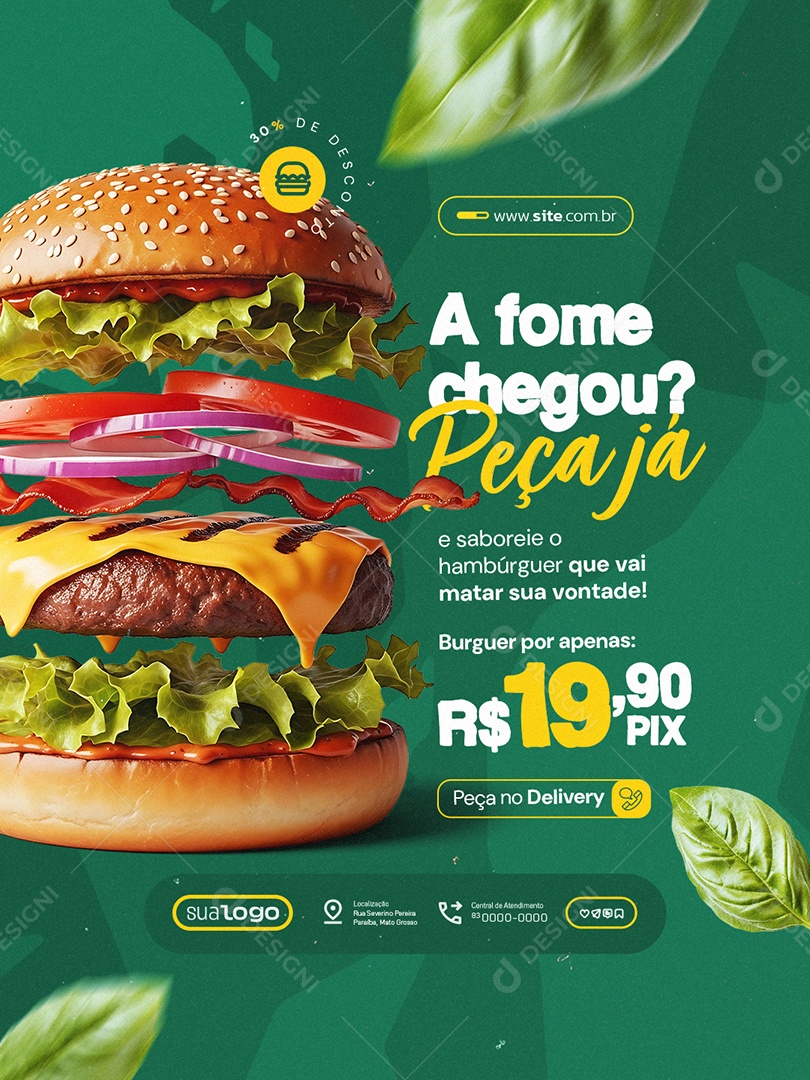 Hamburgueria A Fome Chegou Peça Já Social Media PSD Editável