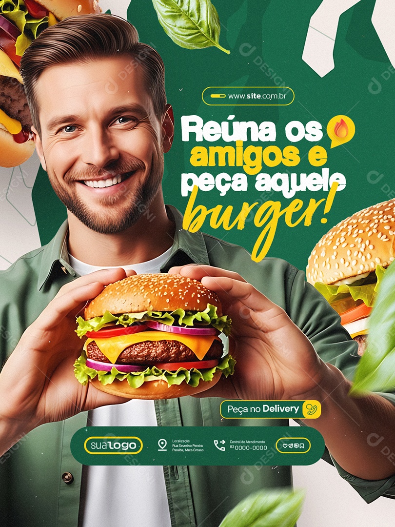 Hamburgueria Reúna os Amigos e Peça Aquele Burger Social Media PSD Editável