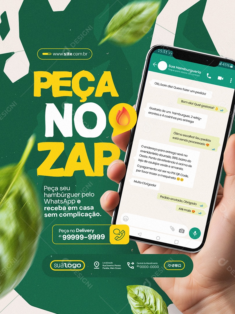 Hamburgueria Peça No Zap Social Media PSD Editável