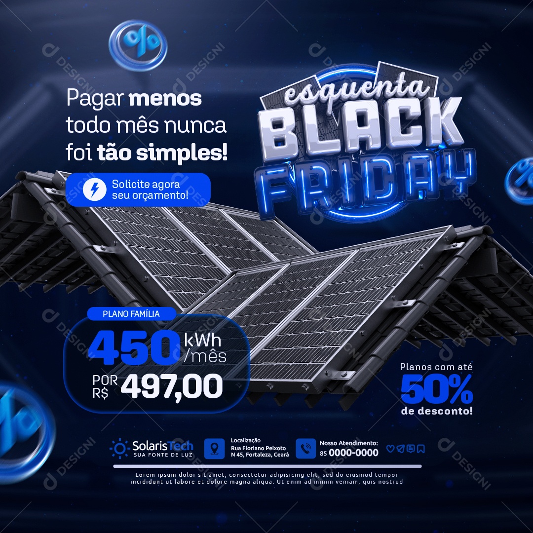Energia Solar Esquenta Black Friday Plano Família Social Media PSD Editável
