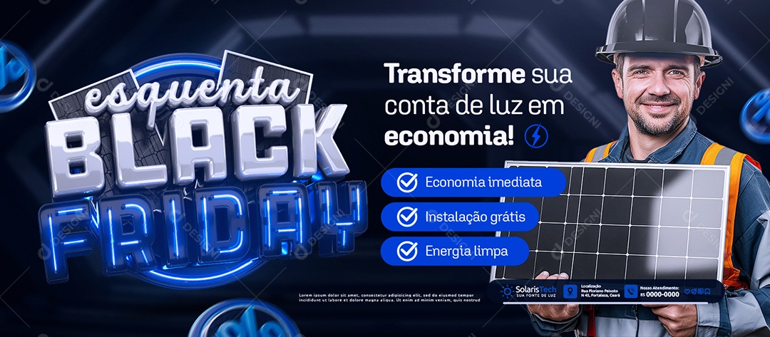 Banner Energia Solar Esquenta Black Friday Transforme Sua Conta de Luz Social Media PSD Editável
