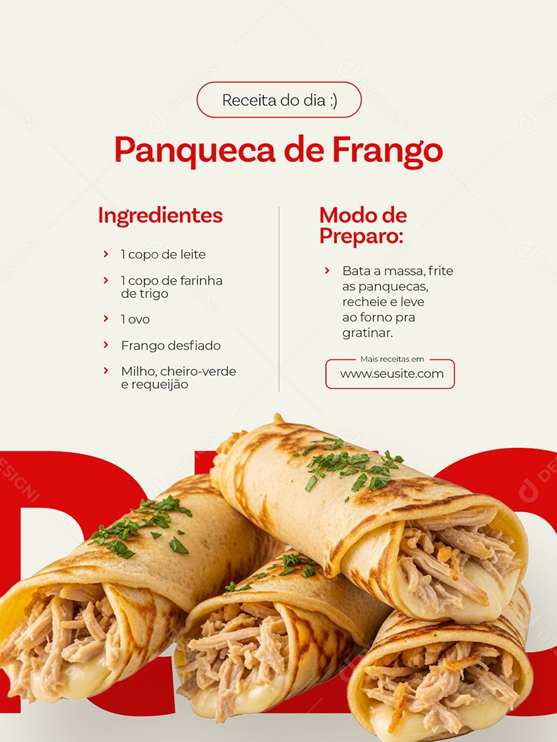 Receita do Dia Panqueca de Frango Social Media PSD Editável