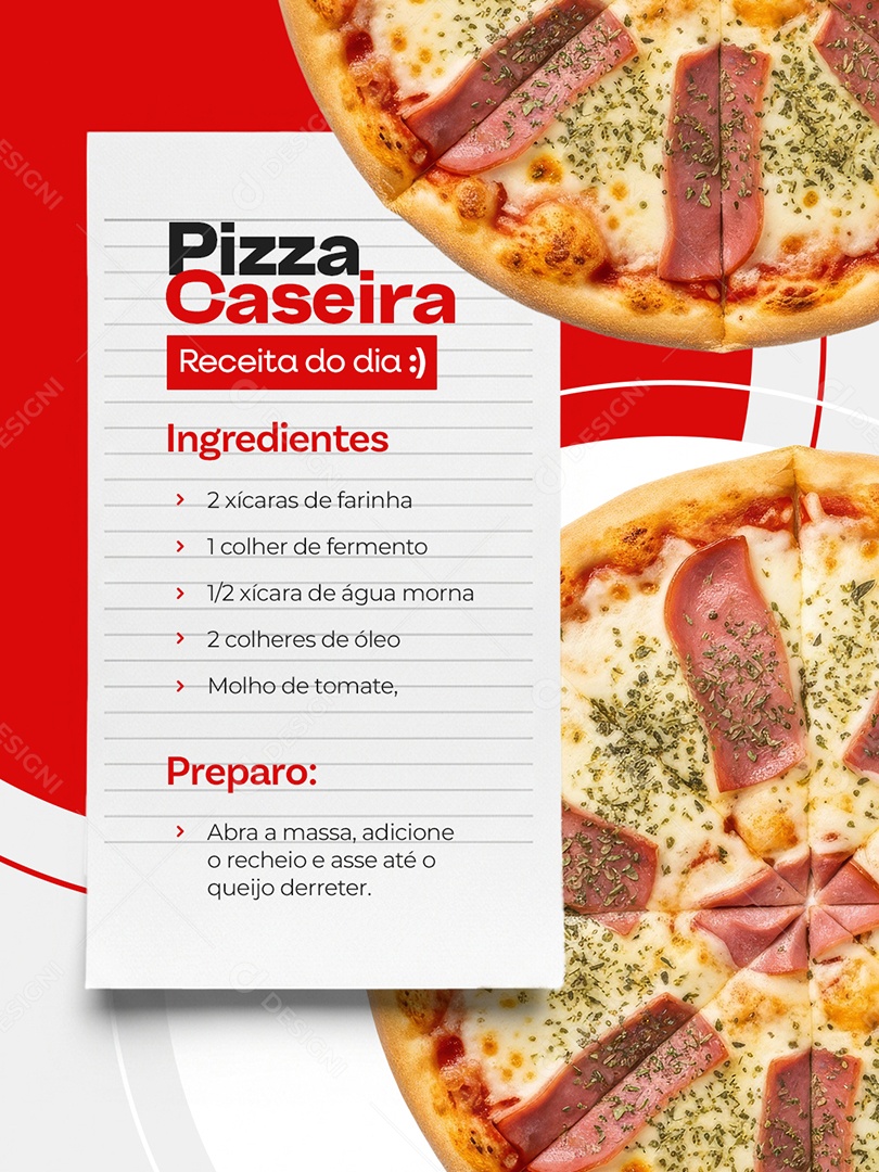 Pizza Caseira Receita do Dia Social Media PSD Editável