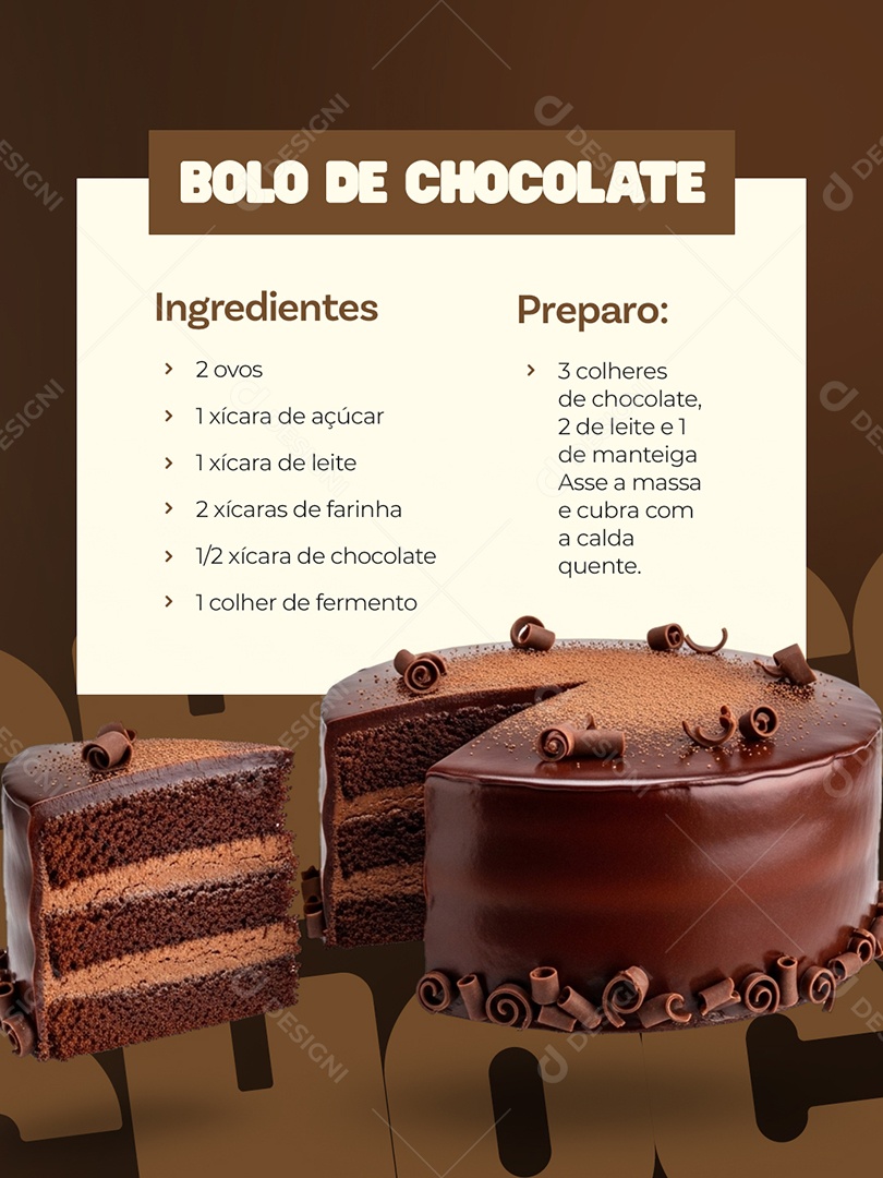 Receita Bolo de Chocolate Social Media PSD Editável