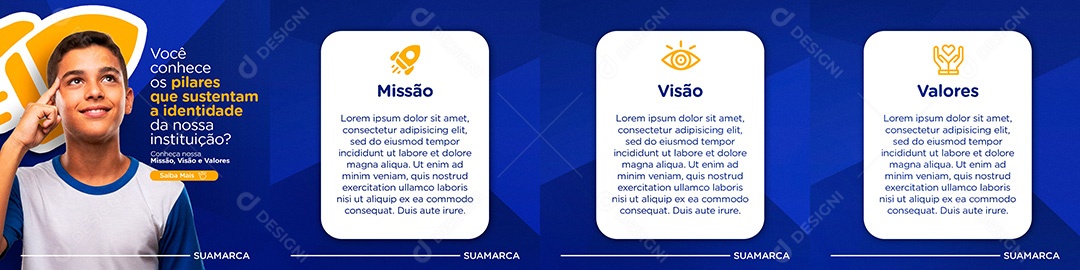 Banner Escola Conheça Nossa Missão Visão e Valores Social Media PSD Editável