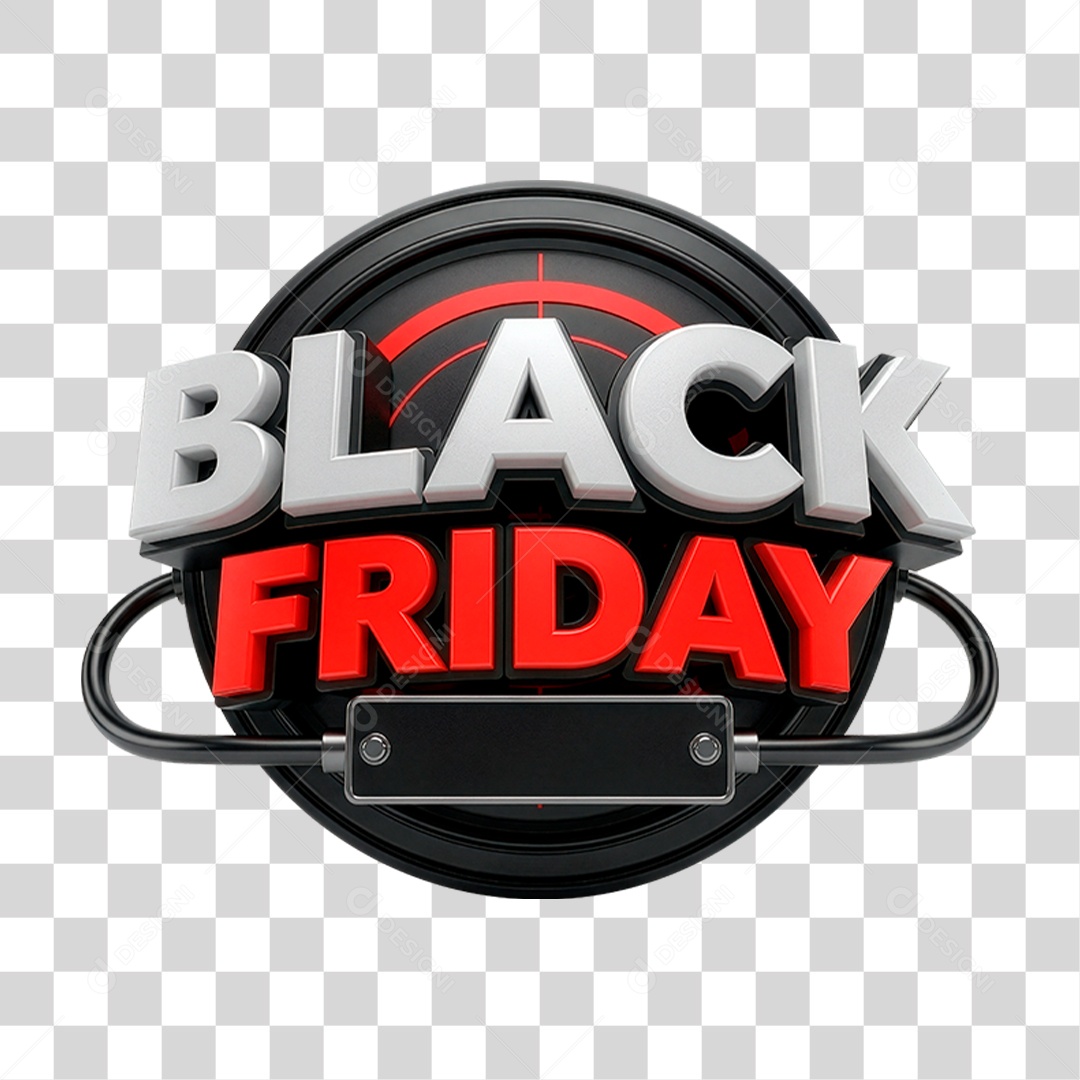 Selo 3D Black Friday para Composição PNG Transparente