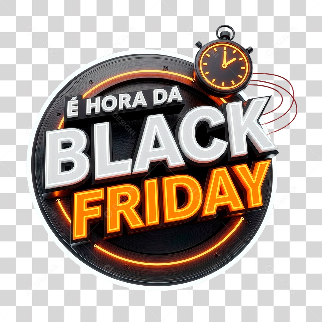 Selo 3D e Hora da Black Friday para Composição PNG Transparente