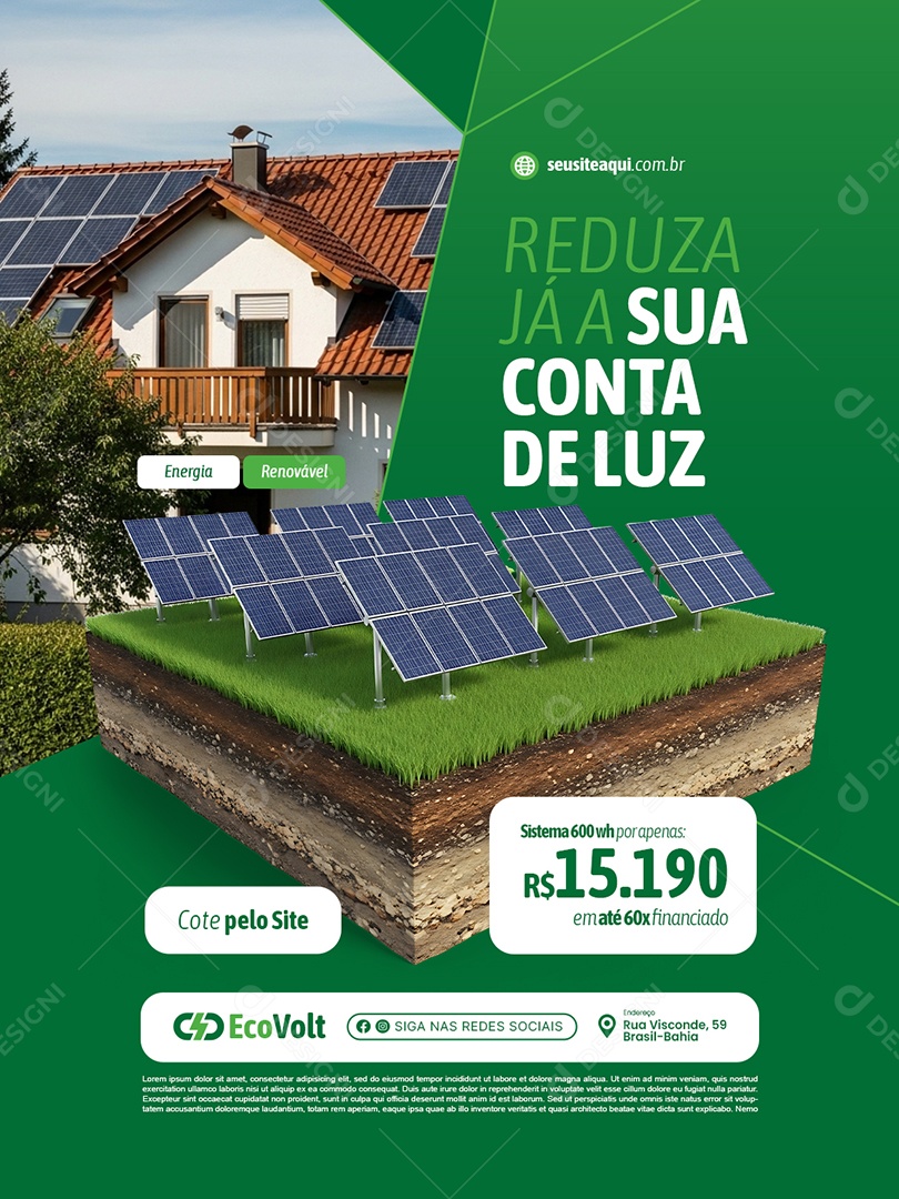 Energia Solar Reduza Já a Sua Conta de Luz Social Media PSD Editável