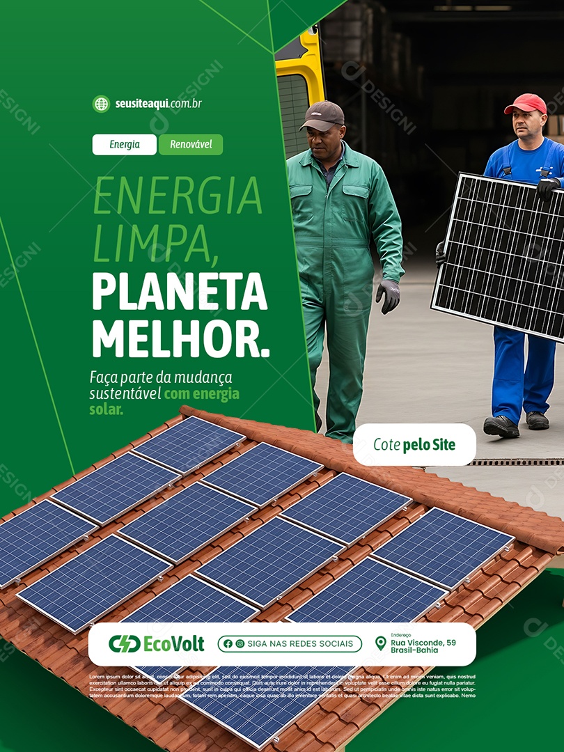 Energia Solar Energia Limpa Planeta Melhor Social Media PSD Editável