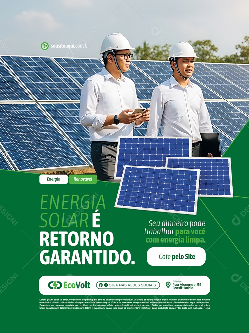 Energia Solar é Retorno Garantido Social Media PSD Editável