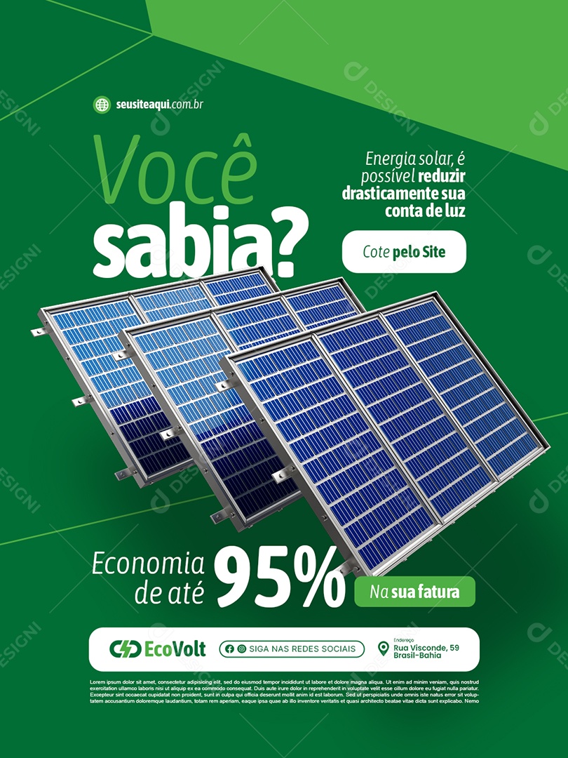 Energia Solar Você Sabia Economia Social Media PSD Editável