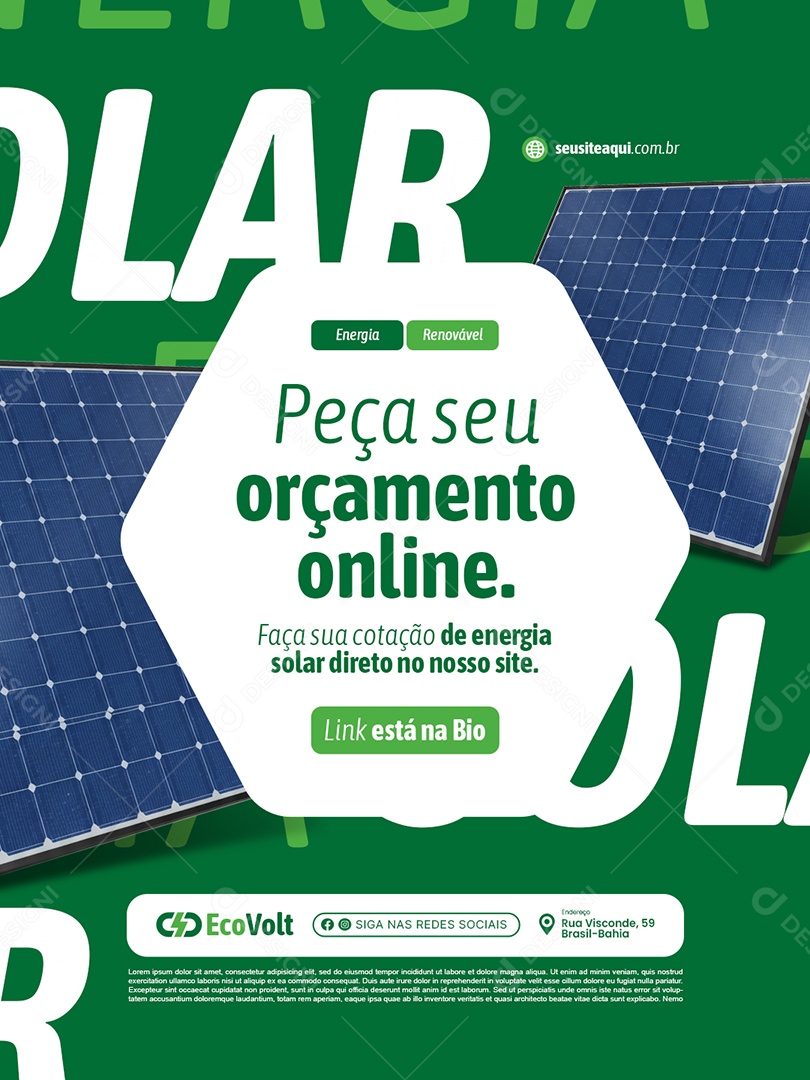 Energia Solar Peça Seu Orçamento Online Social Media PSD Editável