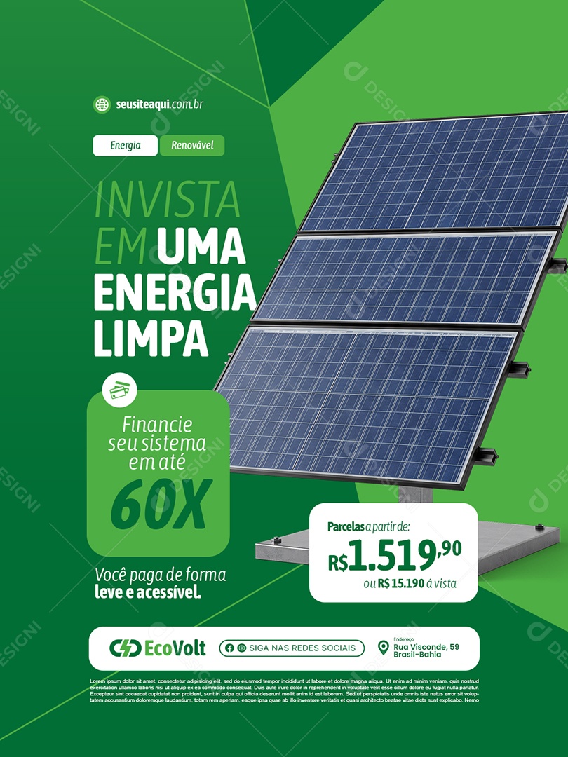 Energia Solar Invista em Uma Energia Limpa Social Media PSD Editável