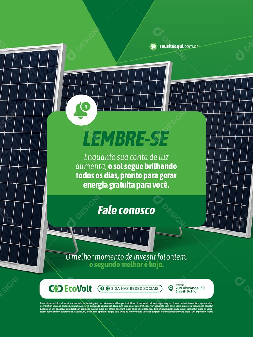Energia Solar Lembre-Se Fale Conosco Social Media PSD Editável
