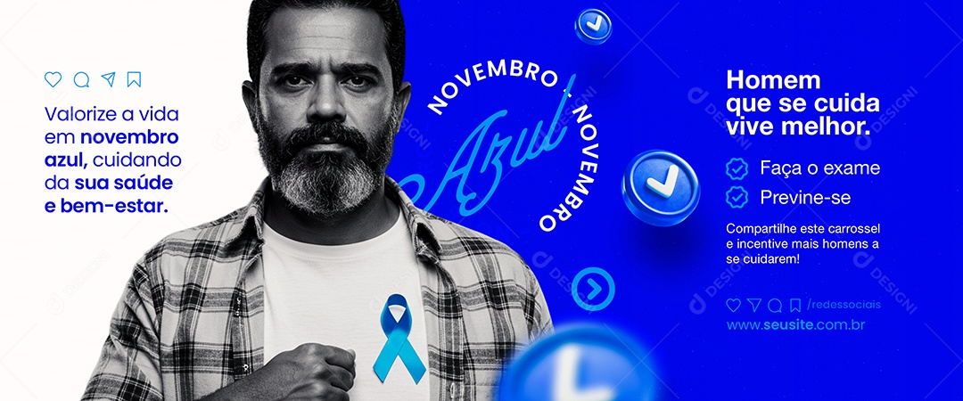 Carrossel Novembro Azul Homem Que Se Cuida Vive Melhor Social Media PSD Editável