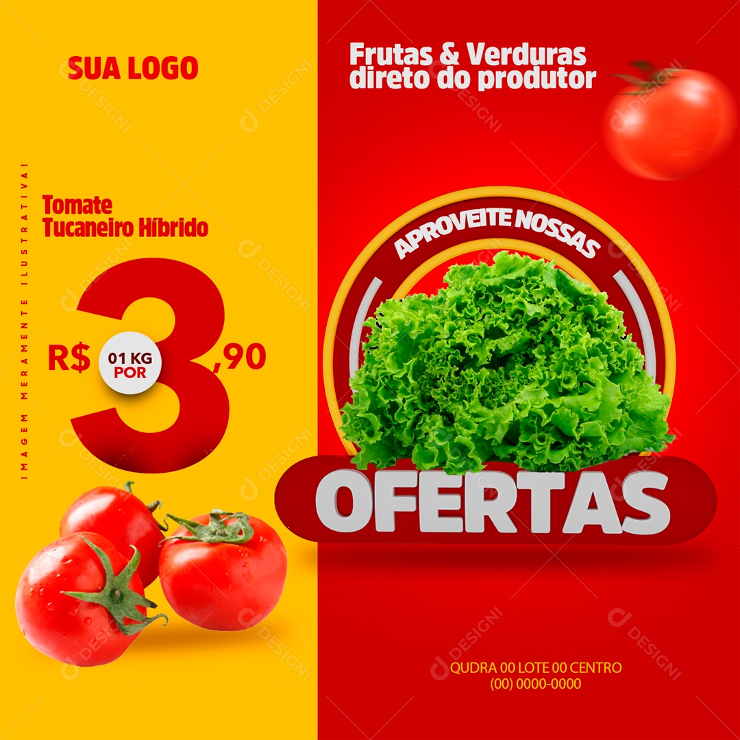 Supermercado Hortifruti Aproveite Nossas Ofertas Alface Tomate Social Media PSD Editável