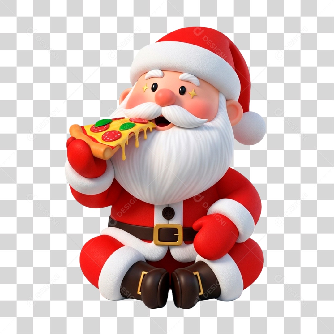 Personagem Papai Noel Comendo Pizza PNG Transparente