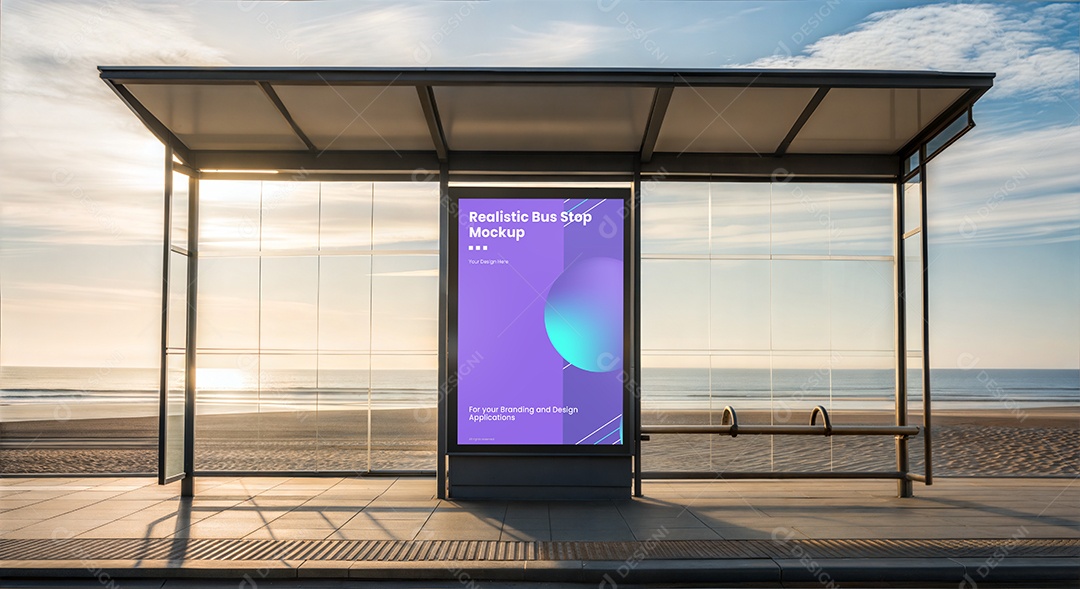 Ponto de Ônibus Com Anúncio PSD Editável Mockup