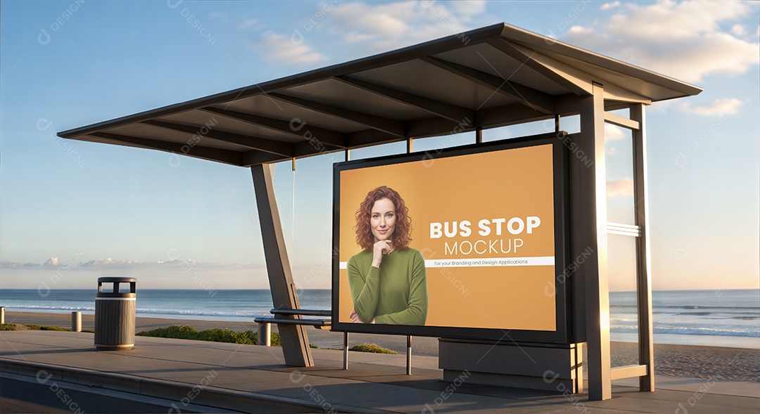 Ponto de Ônibus Com Anúncio PSD Editável Mockup
