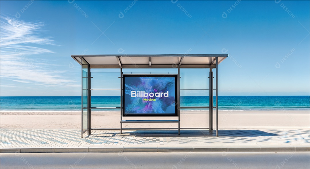 Ponto de Ônibus Com Anúncio PSD Editável Mockup