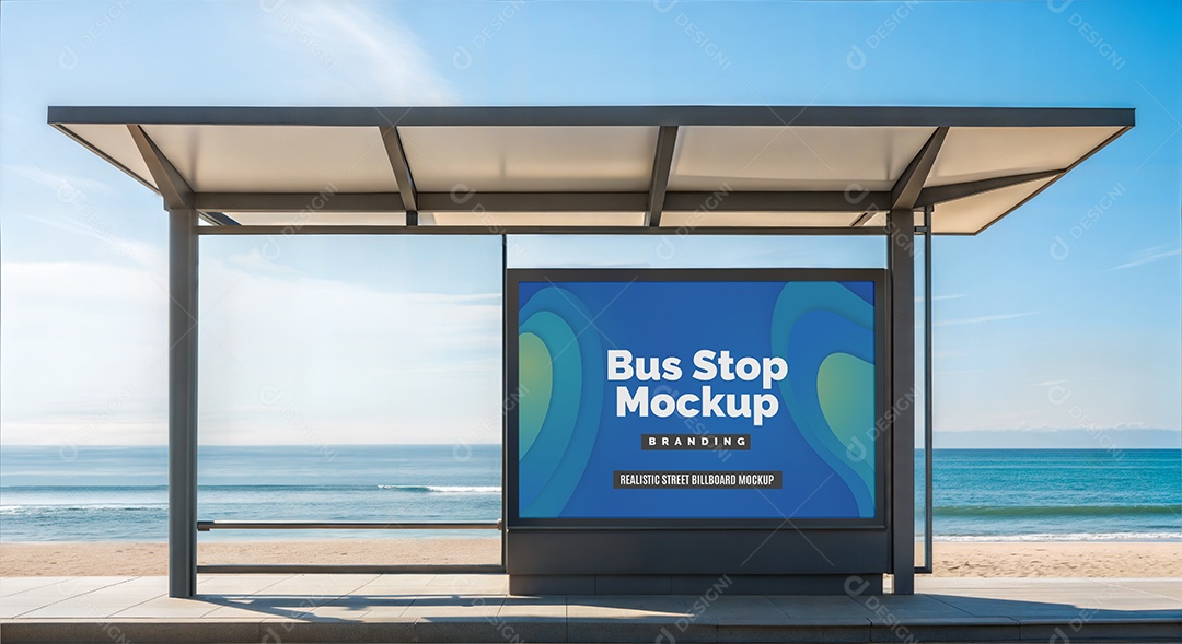 Ponto de Ônibus Com Anúncio PSD Editável Mockup