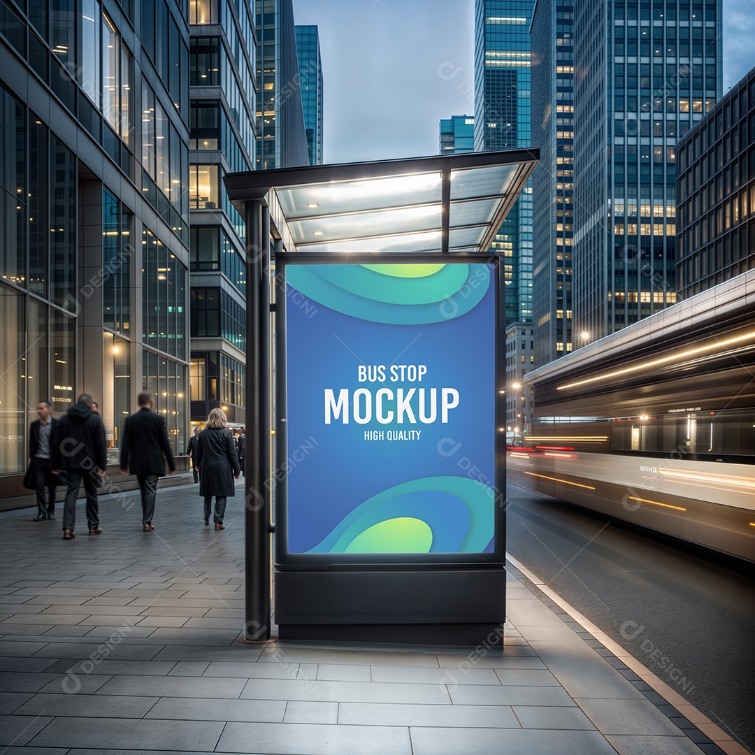 Ponto de Ônibus Com Anúncio PSD Editável Mockup