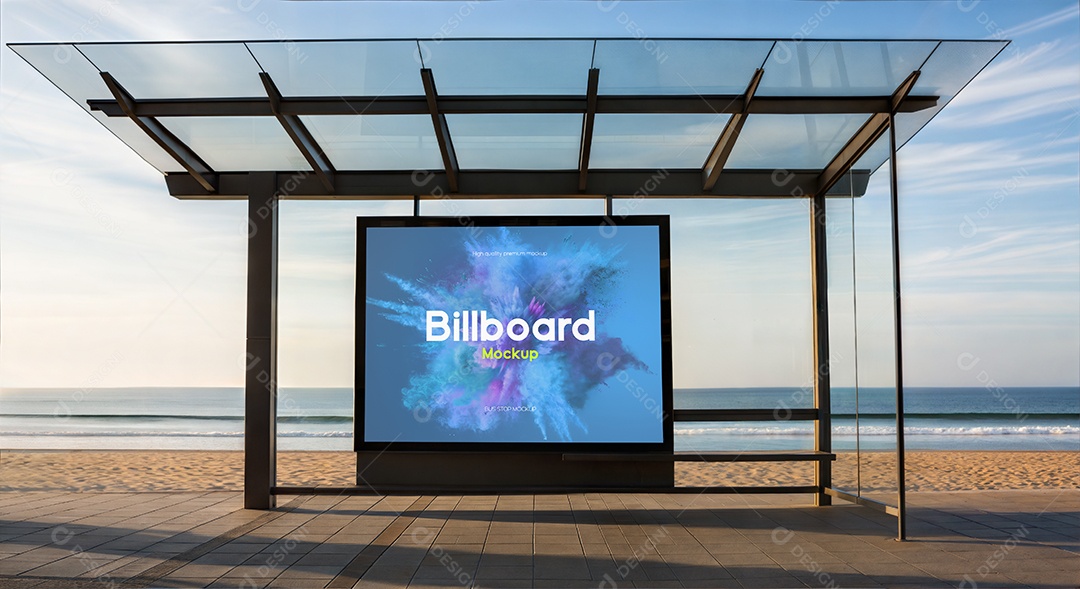 Ponto de Ônibus Com Anúncio PSD Editável Mockup