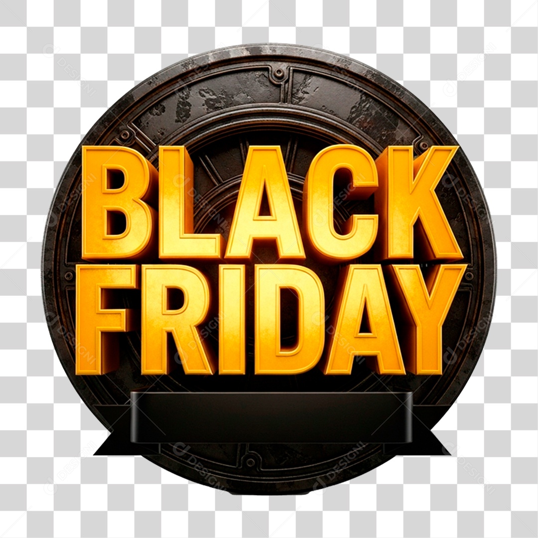 Selo 3D Black Friday para Composição PNG Transparente