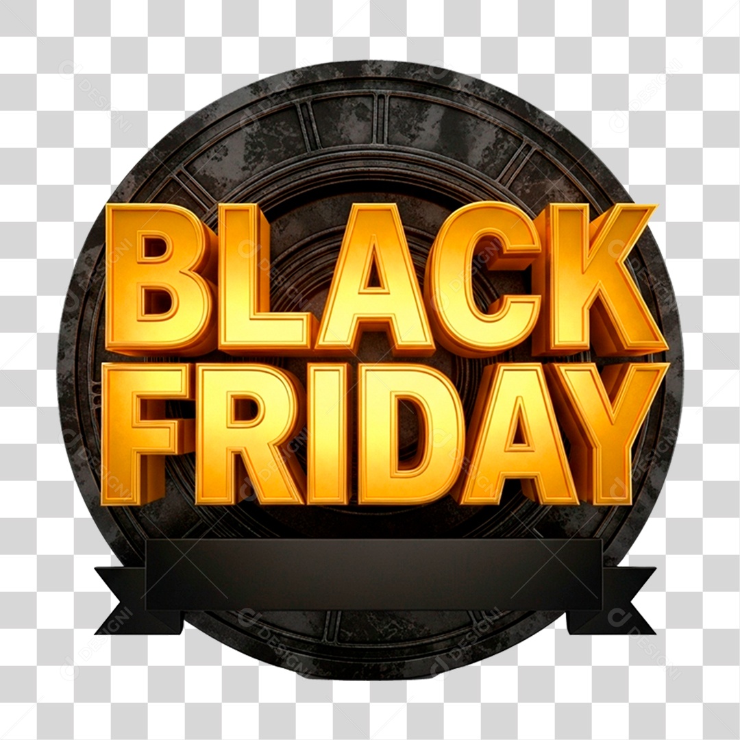 Selo 3D Black Friday para Composição PNG Transparente