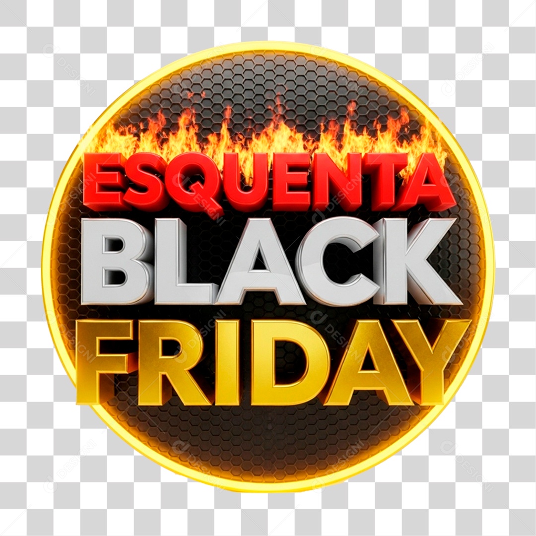 Selo 3D Esquenta Black Friday para Composição PNG Transparente