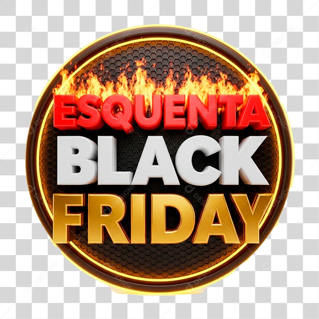 Selo 3D Esquenta Black Friday para Composição PNG Transparente