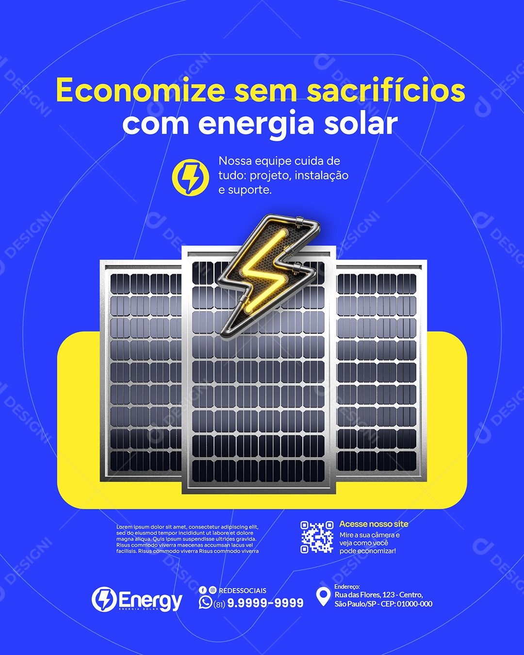Energia Solar Economize Sem Sacrifícios Com Enerfia solar Social Media PSD Editável