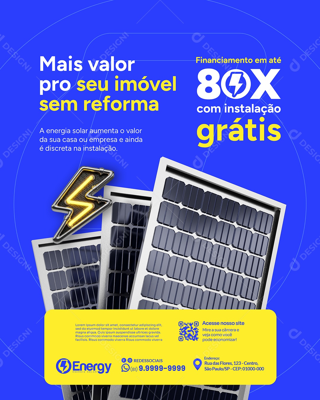 Energia Solar MAis Valor Pro Seu Imóvel Sem Reforma Social Media PSD Editável