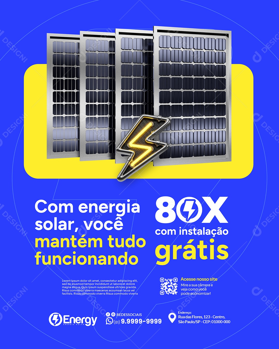 Com Energia Solar, Voçê Mantém Tudo Fucionando Social Media PSD Editável
