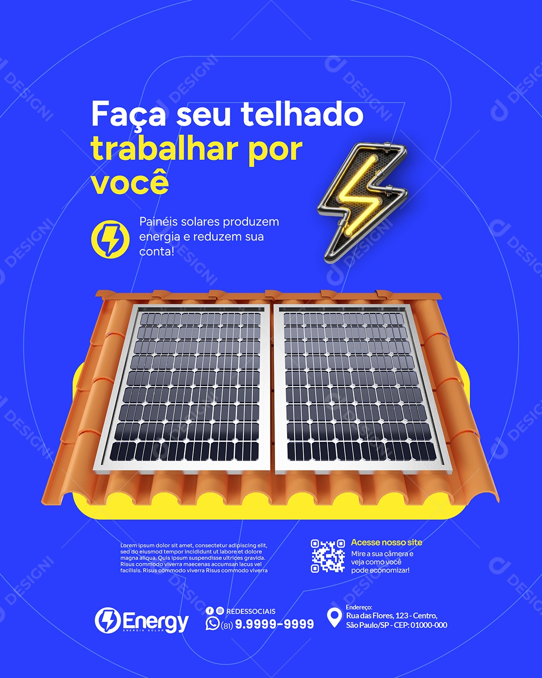 Energia Solar Faça Seu Telhado Trabalhar Por Voçê Social Media PSD Editável