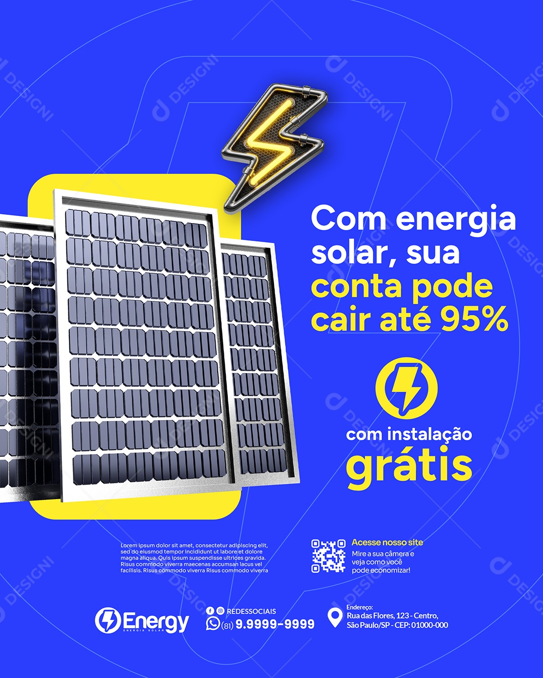 Energia Solar Com Energia Solar , Sua Conta POde Cair Até 95% Social Media PSD Editável