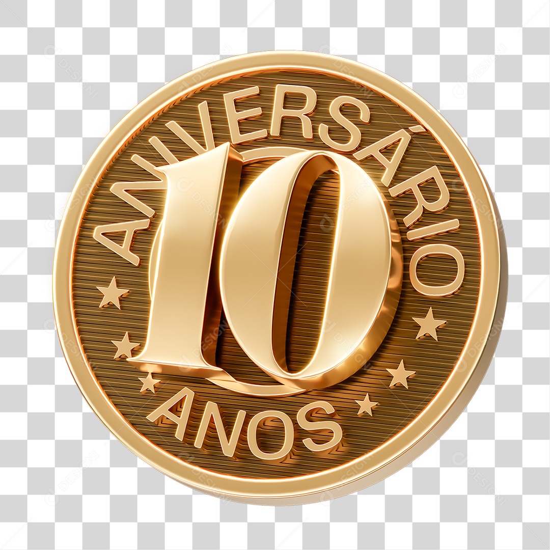Selo 3D Aniversário de 10 Anos PNG Transparente