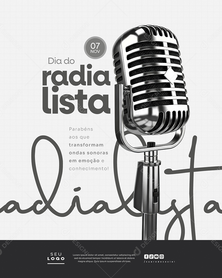 Feliz Dia do Radialista 07 de Novembro Social Media PSD Editável
