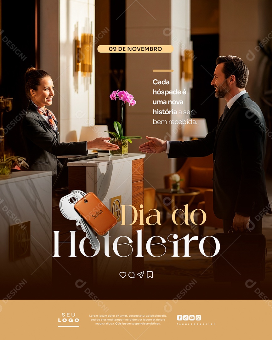 Dia do Hoteleiro 09 de Novembro Social Media PSD Editável