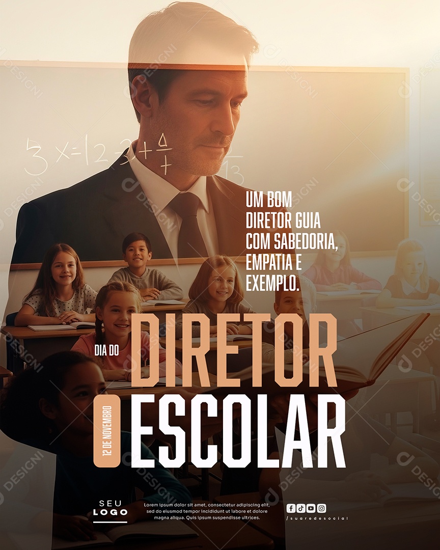 Feliz Dia do Diretor Escolar 12 de Novembro Social Media PSD Editável