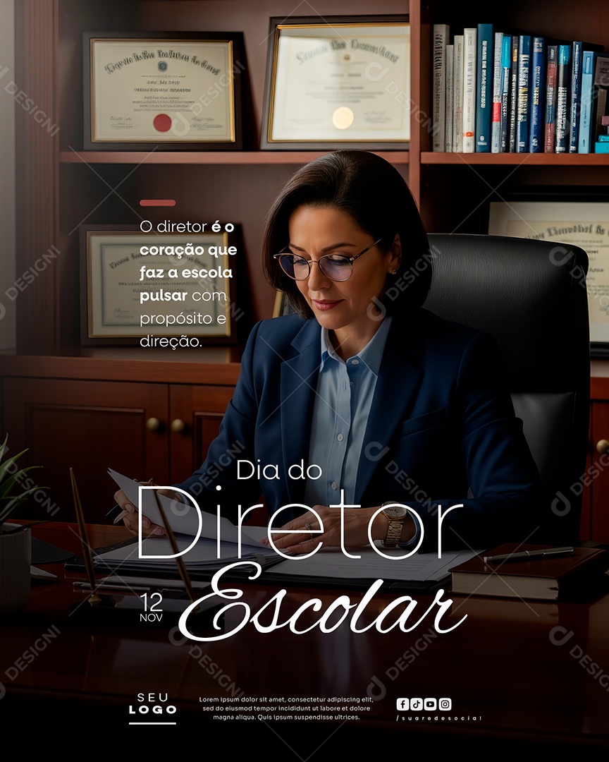 Feliz Dia do Diretor Escolar 12 de Novembro Social Media PSD Editável