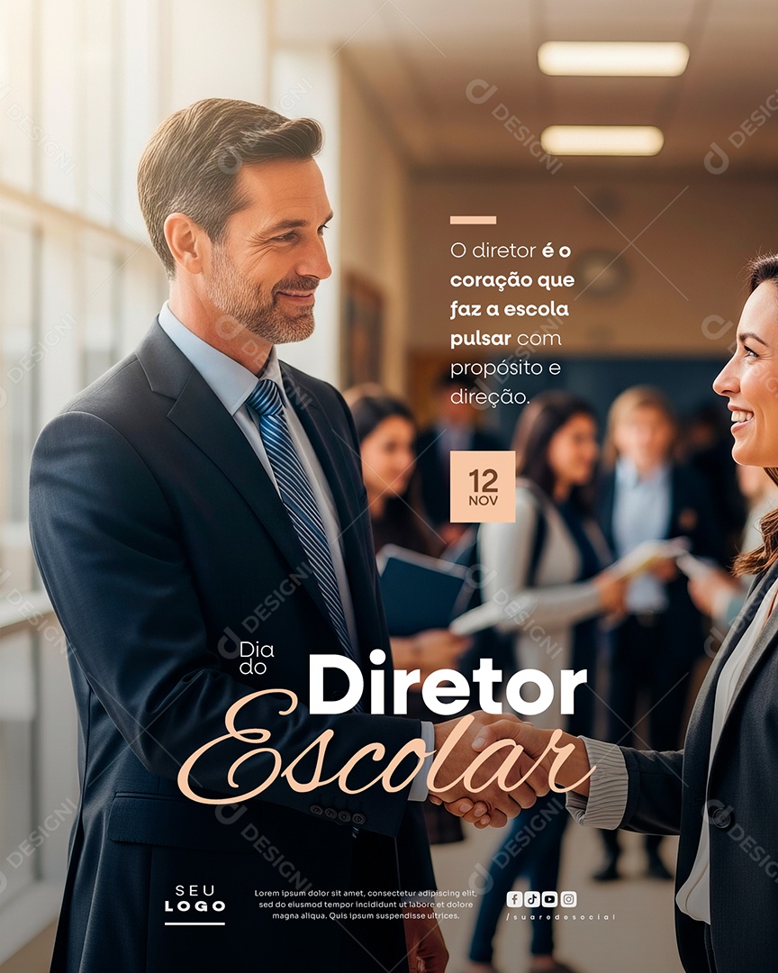 Feliz Dia do Diretor Escolar 12 de Novembro Social Media PSD Editável
