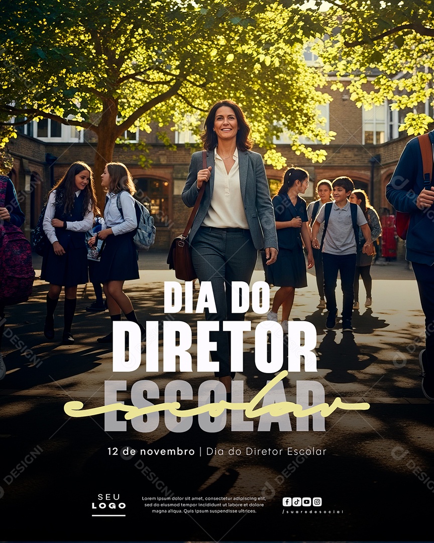 Feliz Dia do Diretor Escolar 12 de Novembro Social Media PSD Editável