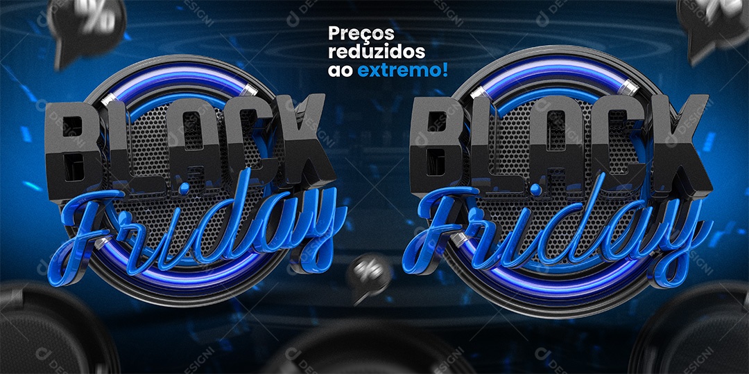 Black Oferta com Luz Neon Selo 3D para Composição PSD