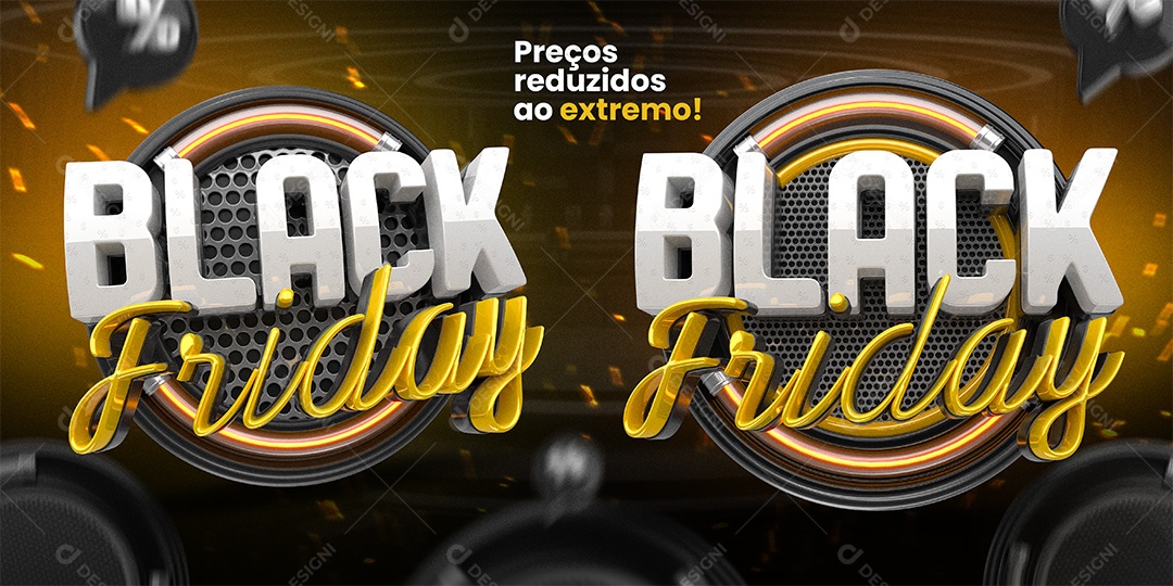 Black Oferta com Luz Neon Selo 3D para Composição PSD