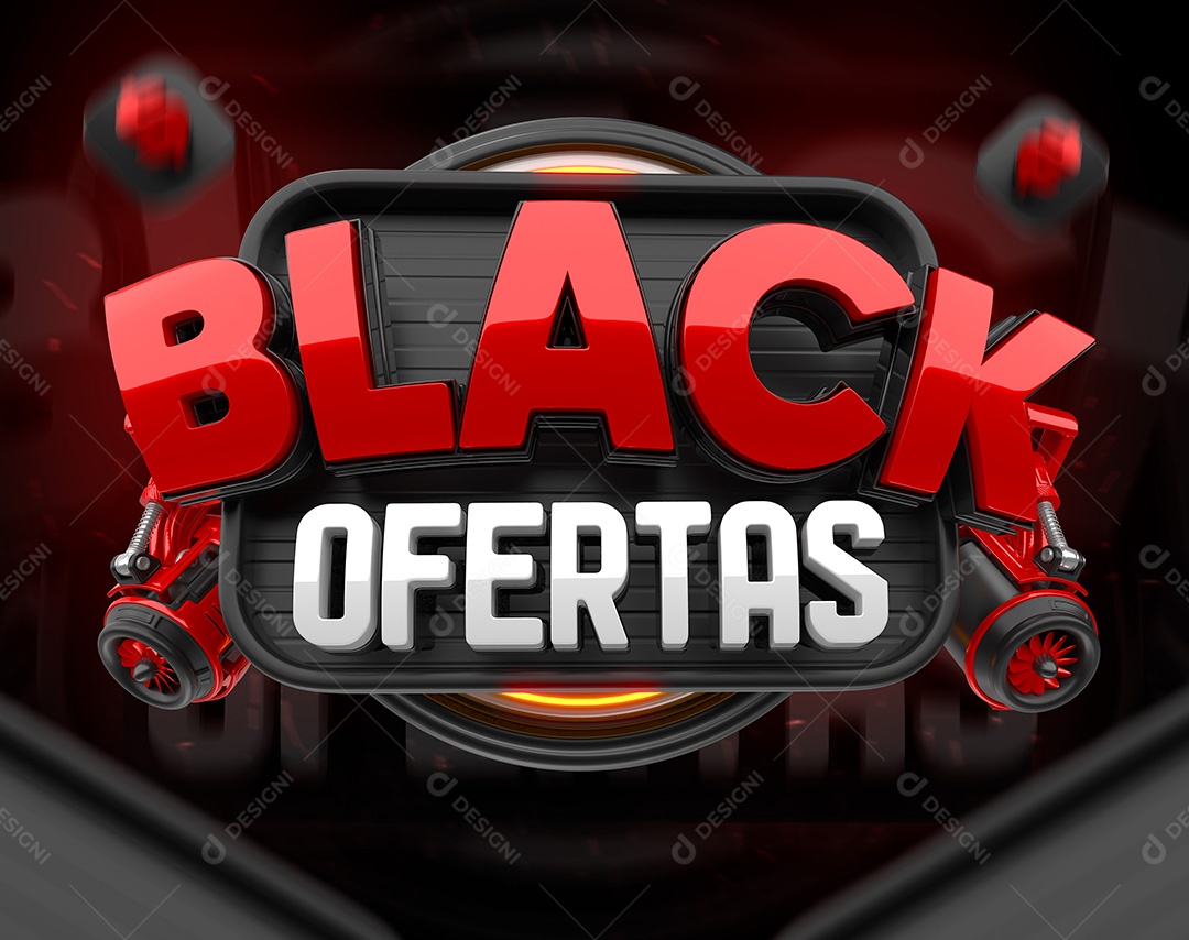 Black Ofertas Selo 3D Vermelho e Branco para Composição PSD