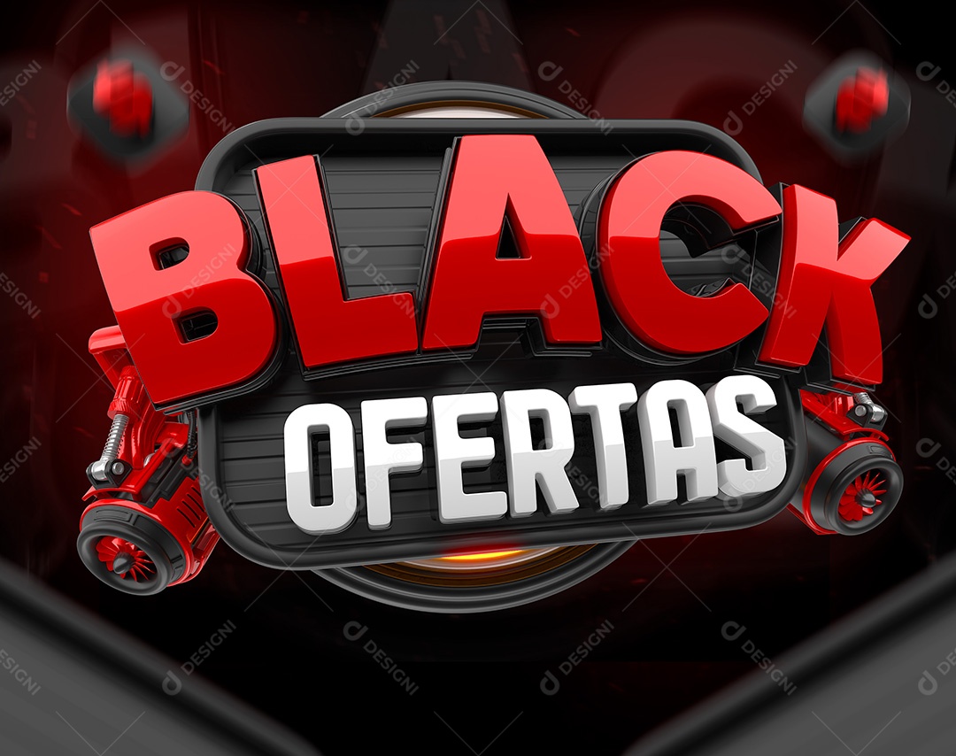 Black Ofertas Selo 3D Vermelho e Branco para Composição PSD