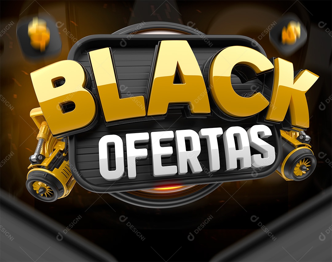 Black Ofertas Selo 3D Dourado e Branco para Composição PSD