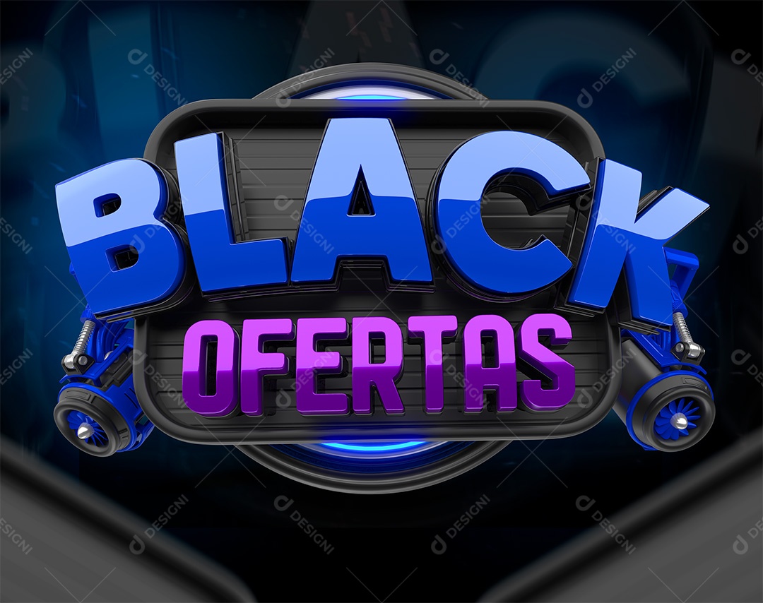 Black Ofertas Selo 3D Azul e Roxo para Composição PSD